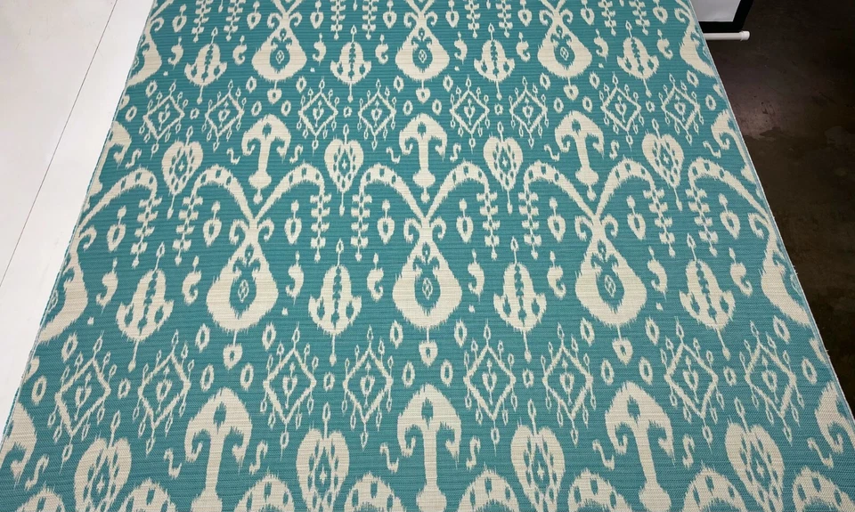 SOMBRILLA SUMATRA IKAT TURQUESA EXTERIOR INTERIOR TELA JACQUARD POR YARDA 54"W Foto 2 de 4