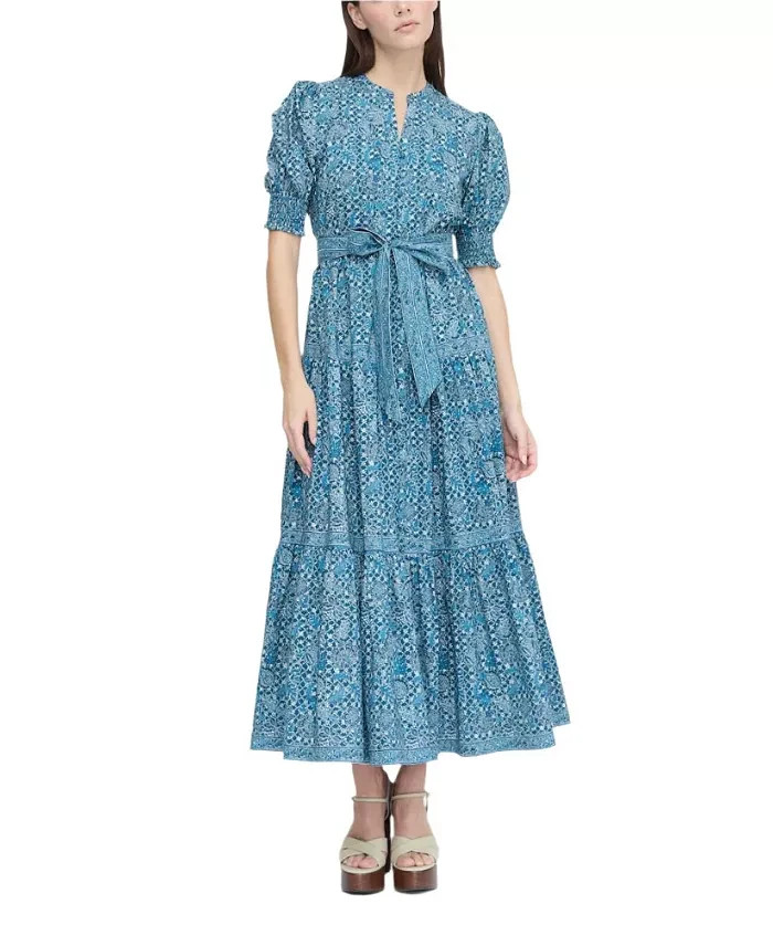 Hill House The Short Sleeve Yara Maxi Blue Floral Belted Shirt Dress Size XS