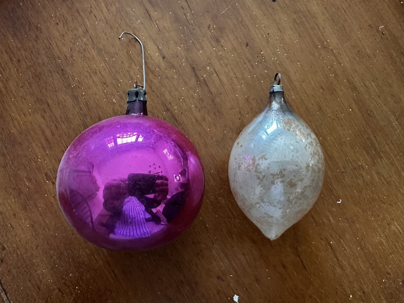 Lot of 2 Vintage Poland Christmas Glass  ORNAMENTS - 
