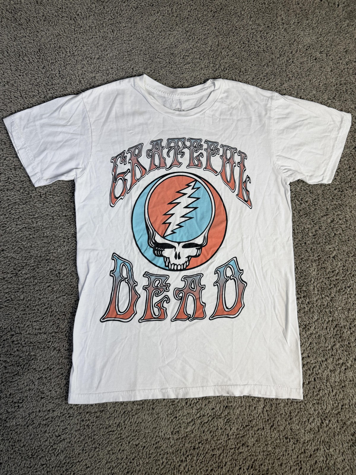 Grateful Dead Shirt Mens S White Steal Your Face Graphic Crew Neck Tee