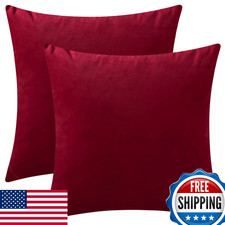 Rythome 2pk 18" Deep Red Velvet Throw Pillow Covers Decorative Cushion Cases