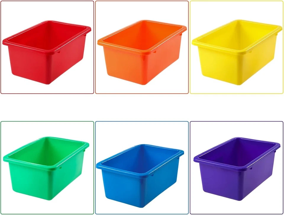 Outus 16 Pcs Plastic Cubby Bins with Labels, Stackable Storage Tubs, 6 Colors - Image 4 of 4