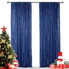 2 PCS Navy Sequin Backdrop Curtain 2x8 Ft Glitter Photography Background