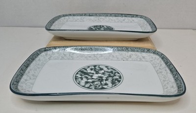 Japanese Vintage Bai Ru Xue Rectangular Porcelain 7.25' Sushi Appetizer Tray 2pc