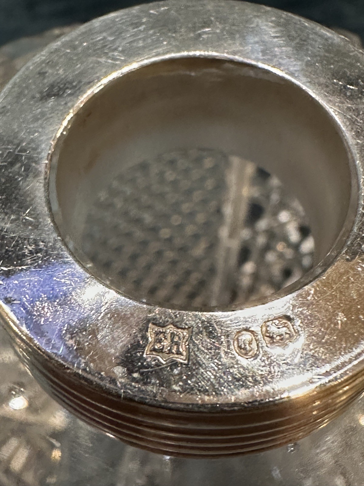 Antique English marking sterling silver and cut crystal dresser jar - screw top