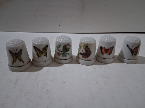 Thimble Collection Lot Of 6 Vintage Thimbles Porcelain Butterfly