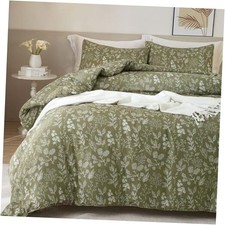 Garden Floral Duvet Cover Twin XL Twin XL 68"x90" Boho Floral 01 Olive Green
