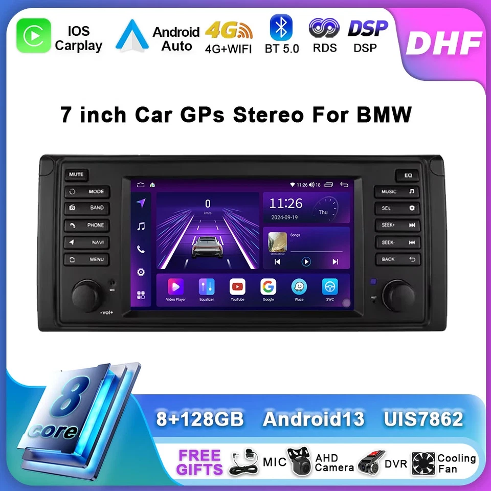 For BMW 5 Series E39 X5 E53 M5 Android CarPlay Car Radio GPS Stereo Video Player - Image 2 of 4