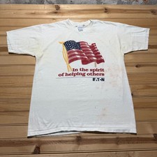 Vintage 90s Eaton In The Spirit of Helping Others American Flag T-Shirt USA - XL