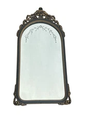 Art Deco Shabby Chic Floral Arched Etched Mirror Wood Backed