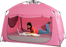 Cozy Pink Indoor Bed Tent - Instant Privacy, 3 Doors, Easy Setup, Full Size