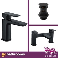 Matte Black Modern Bathroom Basin Mono Mixer Tap INC Waste and Bath Filler Zena