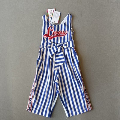 Pan Con Chocolate White Blue Jumpsuit  Size 2 Girls New With Tags ￼