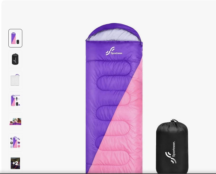 87" Cotton Filled Sportneer Sleeping Bag in "Purple Pink"