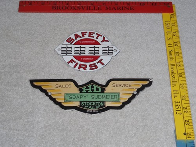 #ad VINTAGE PORCELAIN SIGN LOT OF 2 B F GOODRICH TIRES HARLEY DAVIDSON GASOLINE OIL $199.98