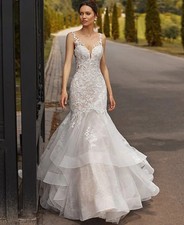 Mermaid Wedding Dresses for Women Layered Sweetheart Lace Appliques for Brides