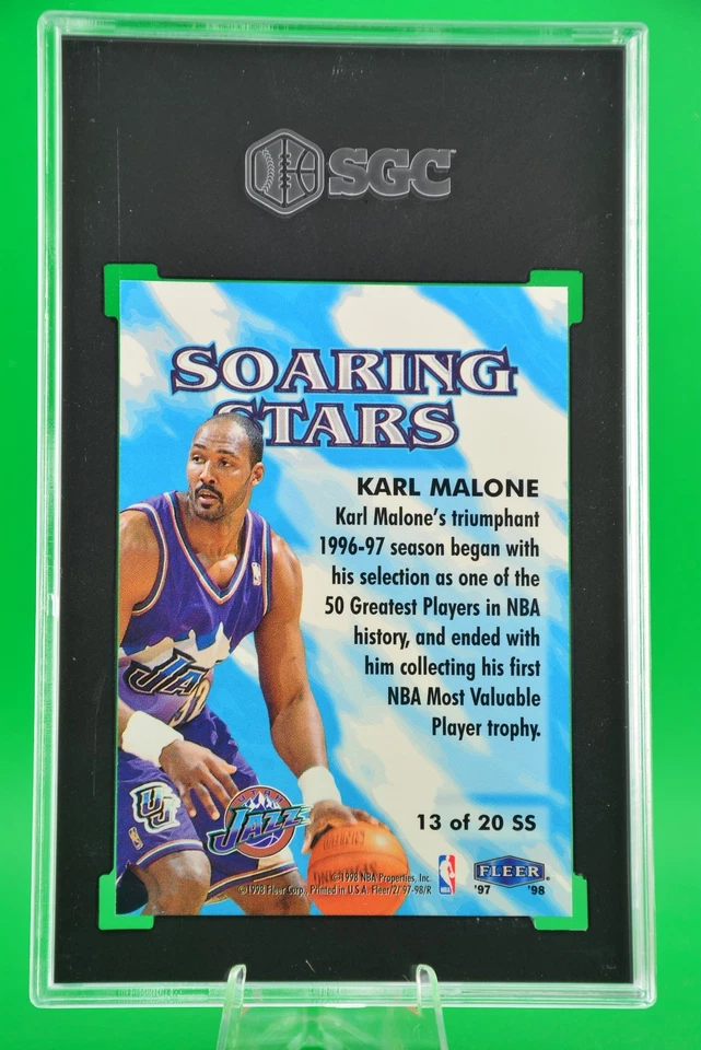1997-98 Fleer Soaring Stars Karl Malone #13SS Utah Jazz HOF SGC 10 GM! - Image 2 of 2