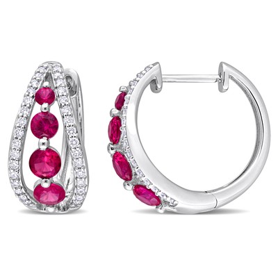 Created Forever 14K White Gold Lab Grown Diamond & Created Ruby Earrings