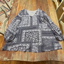 Promesa Gray Paisley Patchwork Mini Dress Medium Back Cut Outs Flowy Boho
