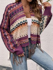 Cardigan Tassel NIB Tribal Print Sweater Cardigan Open Front Women's Sz SMALL