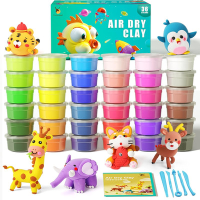 Air Dry Clay Kit, 36 Colors Modeling Clay for Kids, Soft Squishy Molding with Sc