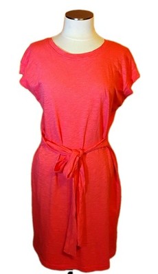 Med J CREW Factory Tie Waist Cotton Knit Summer Dress Watermelon