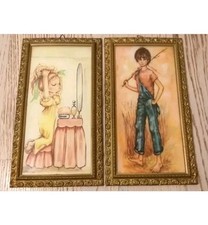 2 QUADRETTI BAMBINI-BIG EYES ART-IDYLLE FALCONI JOLYLLE-ANNI 60'-PICTURES-KITSCH