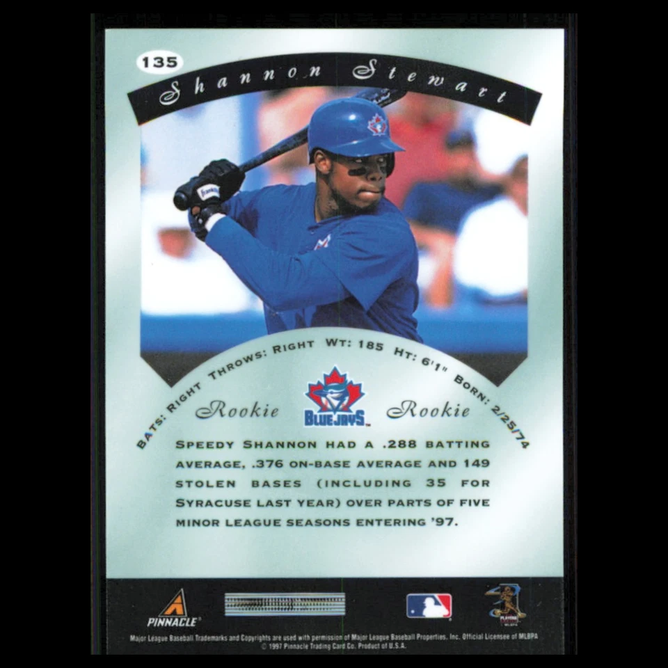 Shannon Stewart Rookie #135 1997 Pinnacle Certified Toronto Blue Jays Baseball - Image 2 of 3