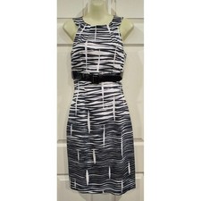 David Meister Black White Abstract Print Sheath Dress Size 6 Check Measurements
