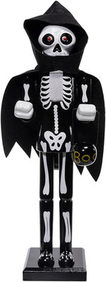 Wooden Skull Nutcracker Figurine - 15-Inch Halloween Decor Spooky Display