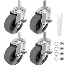Caster Wheels, 3" Locking Swivel Threaded Stem Casters Set of 4