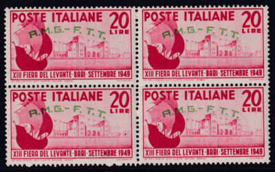 A800 TRIESTE AMG-FTT - Bari '49, 20 lire no. 51, in quartina - MNH**