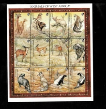 Gambia 1993 - Animals of Africa - Sheet of 12 Stamps - Scott #1358 - MNH
