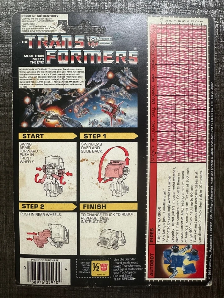 Vintage G1 Hasbro Transformers Minibot Pipes With Iron on Patch MOC Resealed - Image 2 of 4