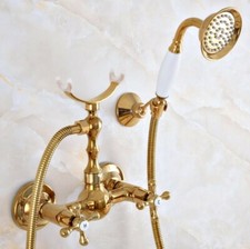 Golden Wall Mounted Bathroom Shower Faucet Set Mixer Tap With Hand Shower set