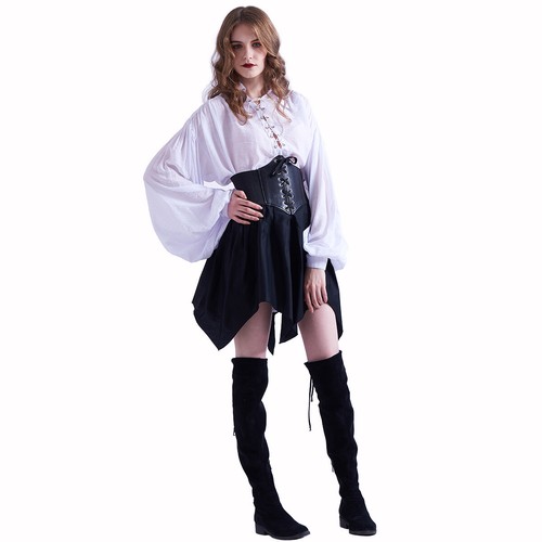 Medieval Women Skirt High Waist Pirate Skirt Steampunk Costume Black Lace-up - Picture 1 of 11