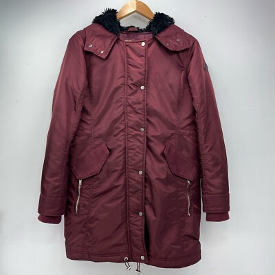 Abercrombie & Fitch Parka Mantel Damen Medium Burgund Fell Kapuze Wasserabweisend