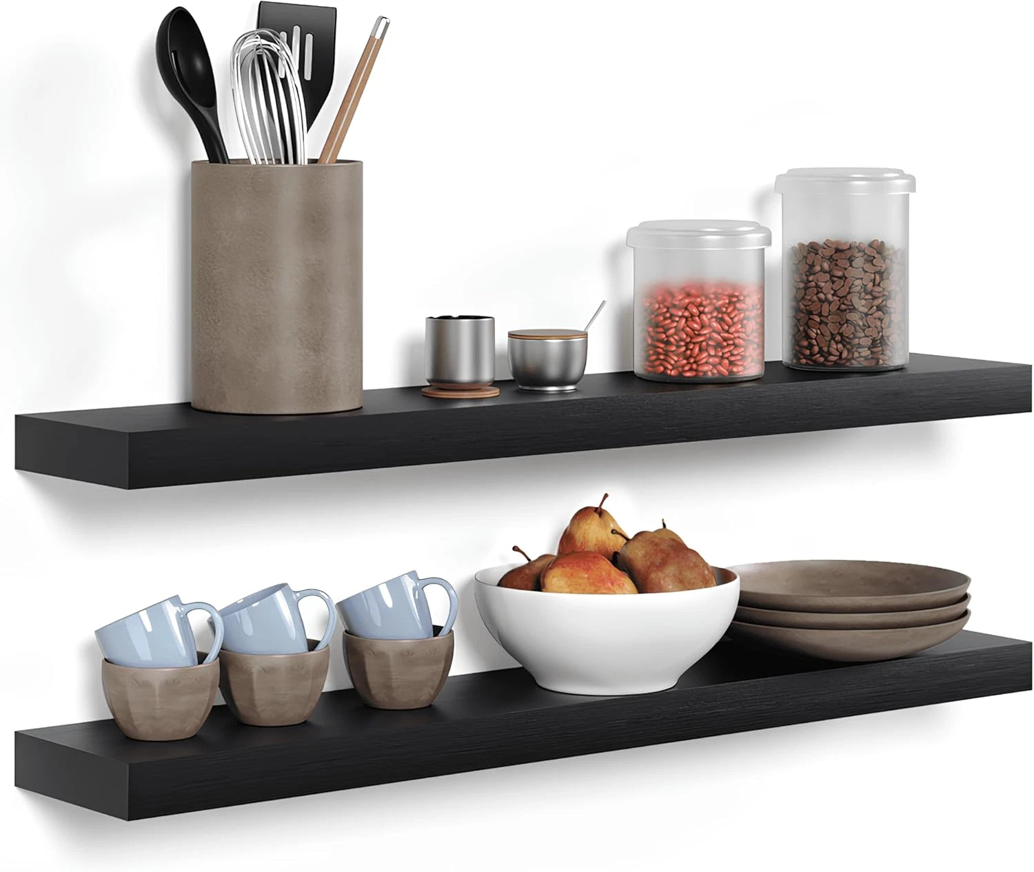 Premium 36" Black Floating Shelves - Set of 2, Solid Wood & Heavy Duty Bracket
Opens in a new window