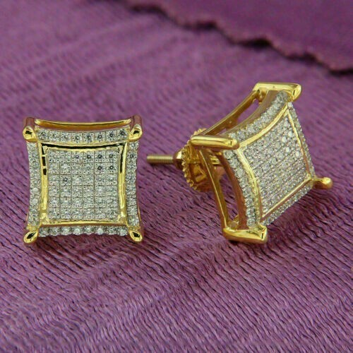 2Ct Lab Created Diamond 14k Yellow Gold Plated Men's Square Shape Stud Earrings - Picture 3 of 6