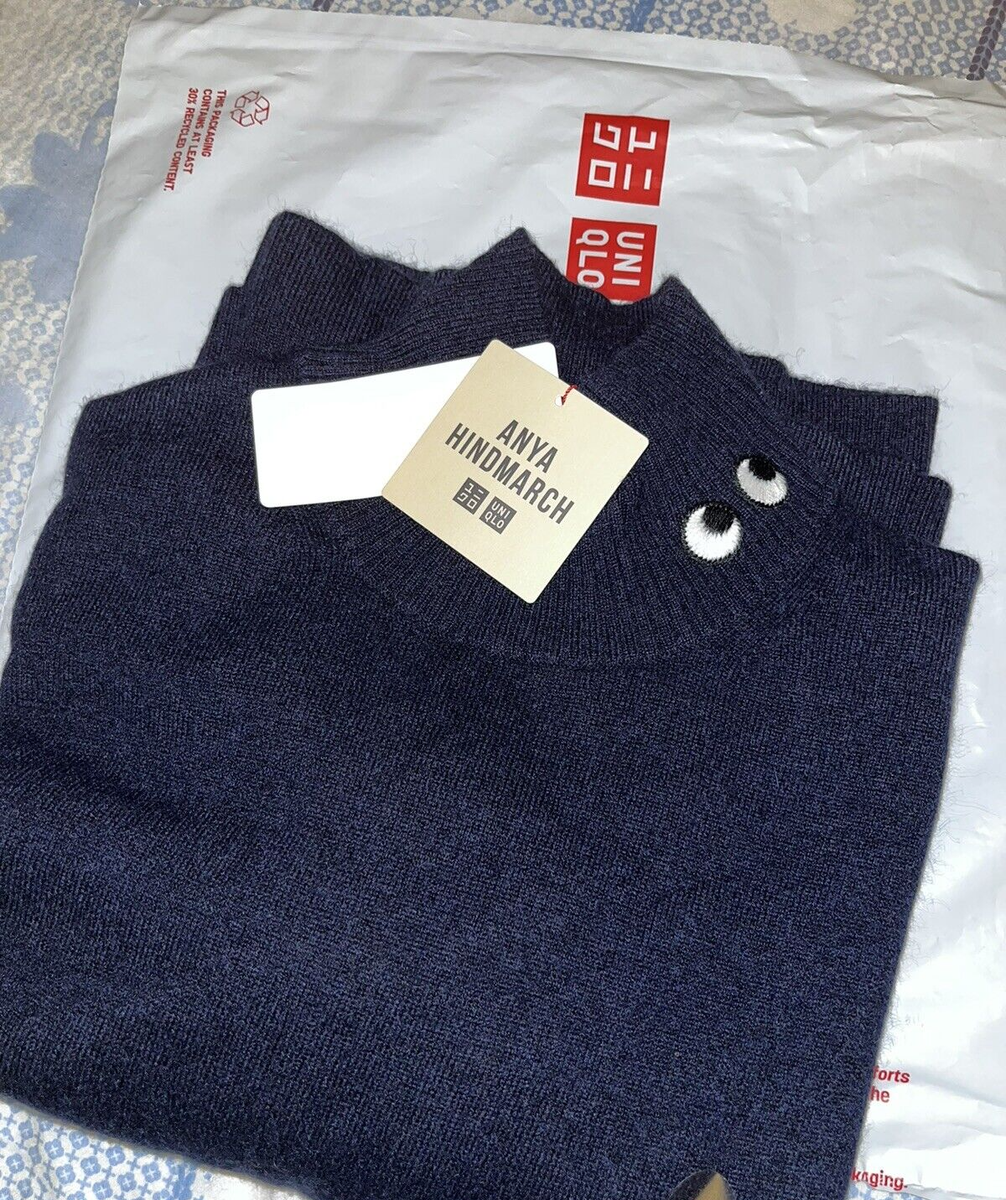 ユニクロ ANYA HINDMARCHネイビー Mカシミヤ100% NEW 100% Cashmere NAVY BLUE M MEDIUM Anya Hindmarch x Uniqlo Long