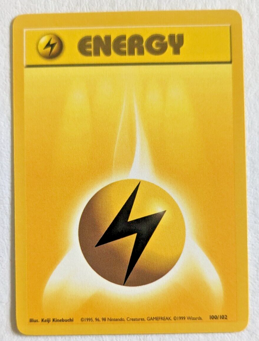 Pokémon, Energy Yellow Lightening Card, 100/102 Base Set, Vintage