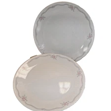"Corelle English Breakfast Dinner Plates Set of 2 - Pink Rose & Blue Ribbon 10.2