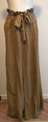  DEHA High Waist Adjustable Wide Leg Silk Mustard Buttons Closure Size M 