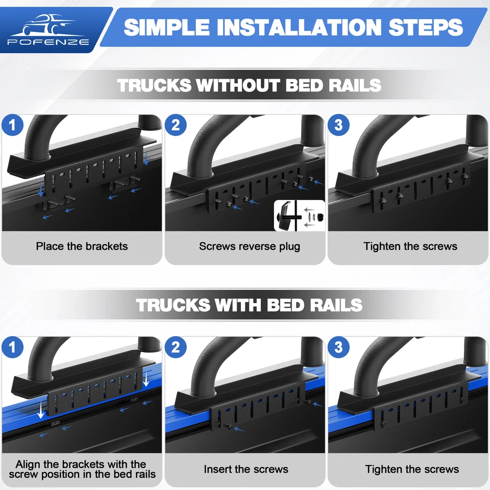 For 2015-2023 Chevy Colorado Adjustable Sport Bar Truck Bed Chase Rack Roll Bar - Image 3 of 4