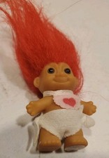 Baby TROLL DOLL, Diaper, Pink Heart Bib, standing, Red Hair