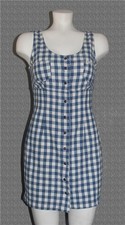 VTG Guess Blue White Checkered Snap Front Sleeveless 2-Pkt Jumper Dress Wm's 7