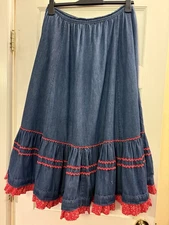 Vtg Tumbleweeds Skirt Womens M Denim Prairie Maxi Skirt Western Cottage As Is