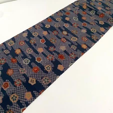 Dark Aegean Sky #C 7x59 Vintage Silk Chirimen Japanese Kimono Fabric CJ50