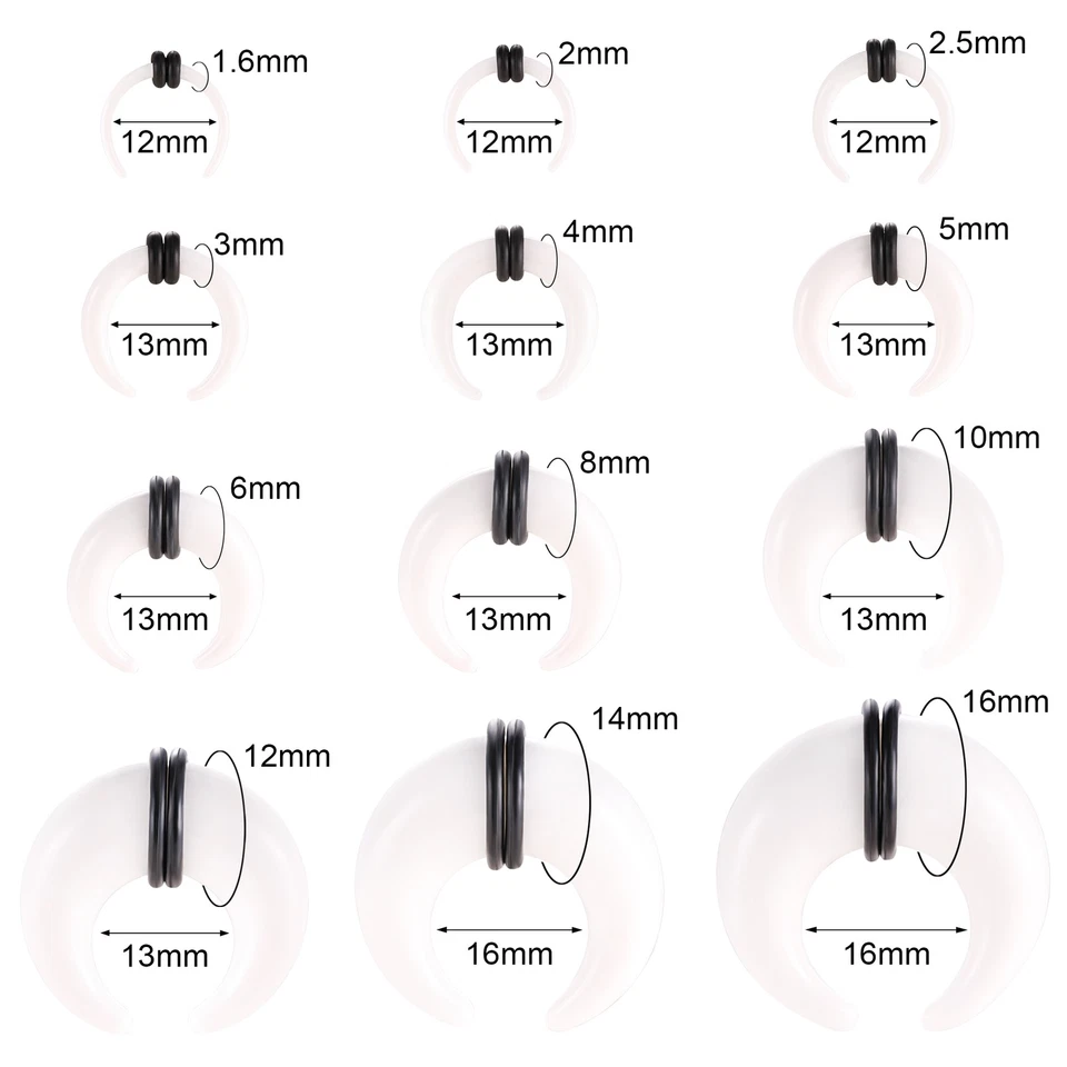 1 par de anillos de nariz de vidrio piercing tabique cuernos de buey pendientes expansores de oreja 1,6-16 mm Foto 2 de 4