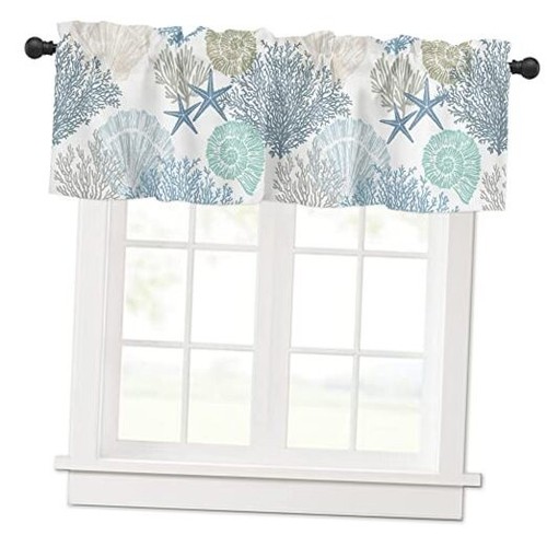 Coral Valance for Windows Starfish Seashell Blue Coral 42"W x 12"L (Pack of 1)